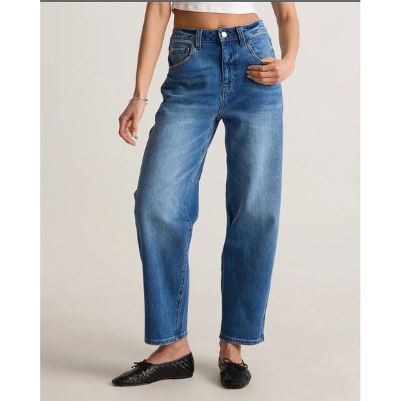 Quince Denim - NEW Quince Bella Stretch Barrel Jeans Atlantic Blue High Rise Size 33